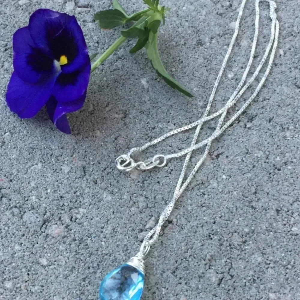 Large Blue Topaz Solitaire Gemstone Necklace - image 3